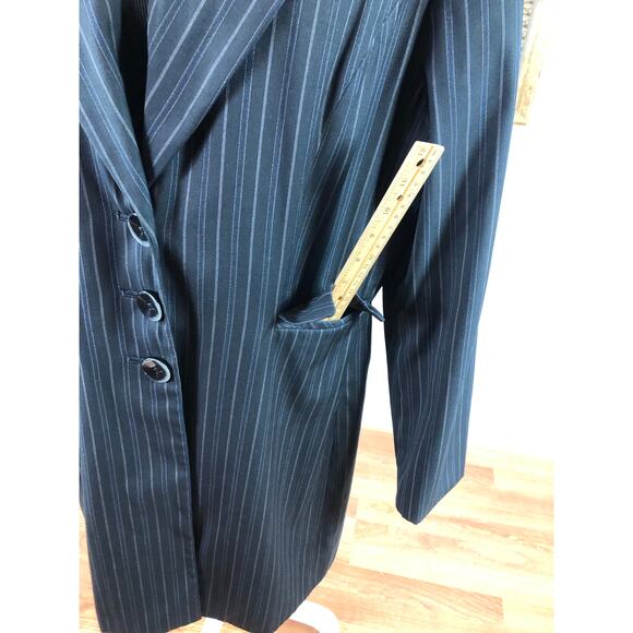 Signature By Larry Levine Women Plus 18 Strip Pea Coat Jacket Lapel Notch Black - Picture 2 of 10